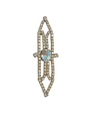 Vintage Rhinestone Bar Pin Brooch With Clear Crystal Accent Art Deco Style Silve